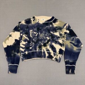 Natural Life Sweater Womens Large Blue Tie Dye Cotton Cropped Knit Boho Coastal